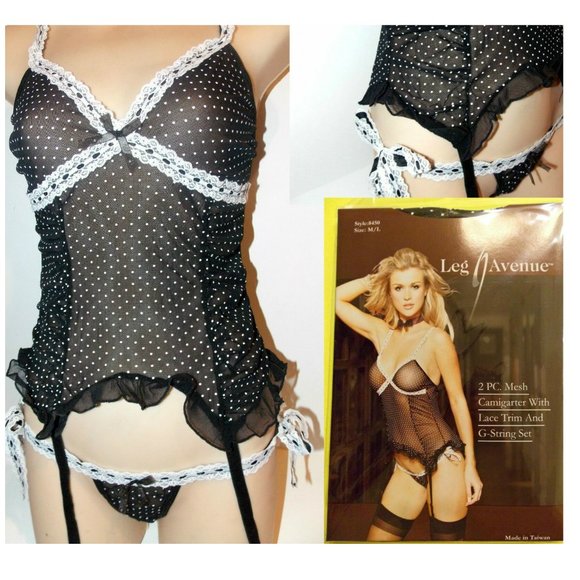 NWT Leg Avenue sexy Mesh Camigarter and tie side Thong Panties LINGERIE SET,M/L - Picture 2 of 8